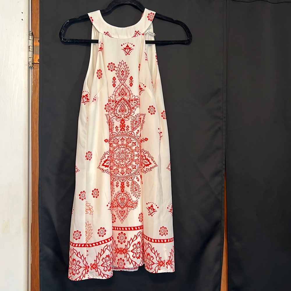 High neck white and orange dress